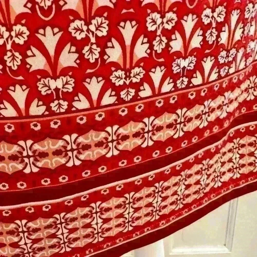 Max Studio Red Cream Damask Floral Print 3/4 Sleeve Shift Dress Large - Picture 7 of 9